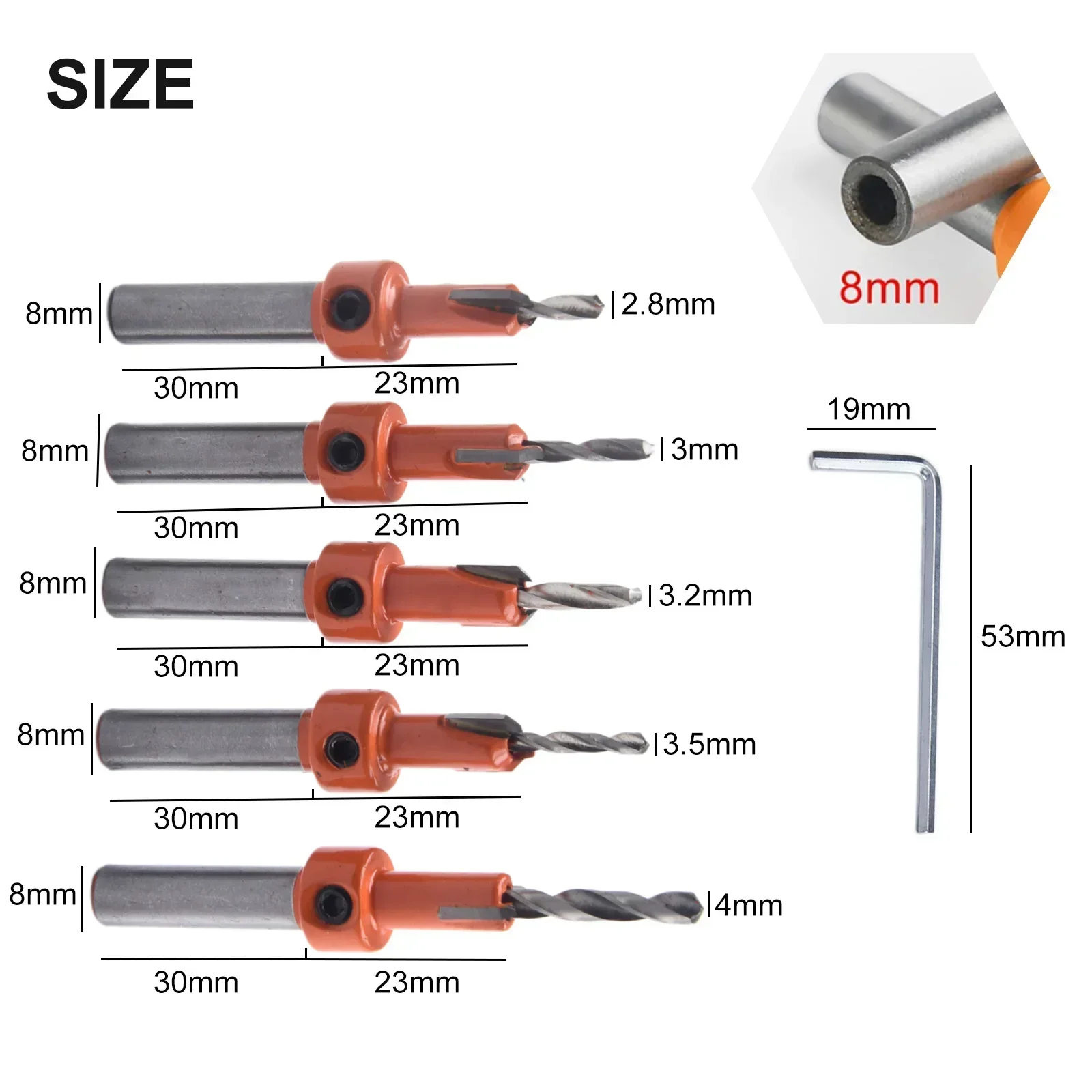 14pcs Adjustable Countersink Drill Bit Wrench Kit Tapered Drill Bit 8mm Hex Shank For Woodworking Hole Punching Power Tool Parts