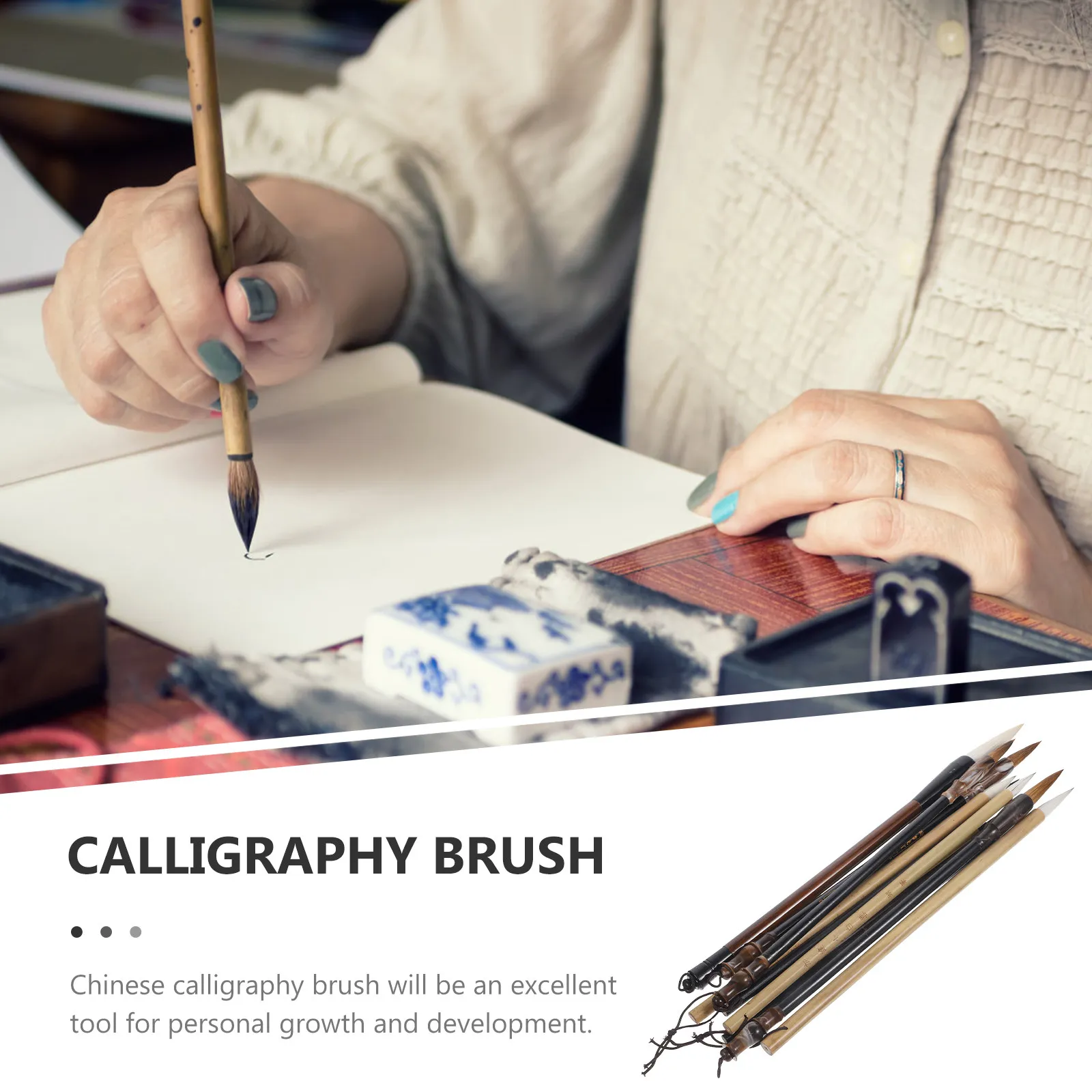 

1 Set Traditional Chinese Calligraphy Ink Brush Set Soft Wolf Hair Painting Writing Brush for Calligraphy Delicate