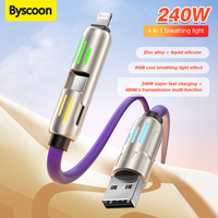 240W 4-in-1 Super Fast Charging Cable RGB Breathing Light Type-C  For iPhone7-16ProMax iPad Notebook Tablet Mobile Phone Samsung