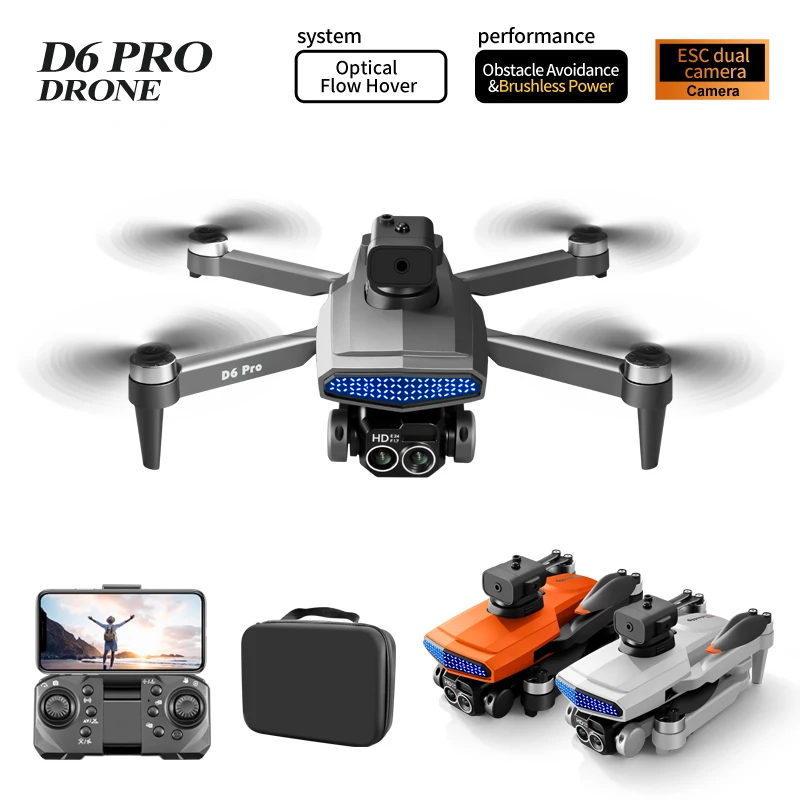 D6 Drone 8K Professional HD Dual Camera ESC Quadcopter Toy with Five-Sided Obstacle Avoidance Optical Flow Technology