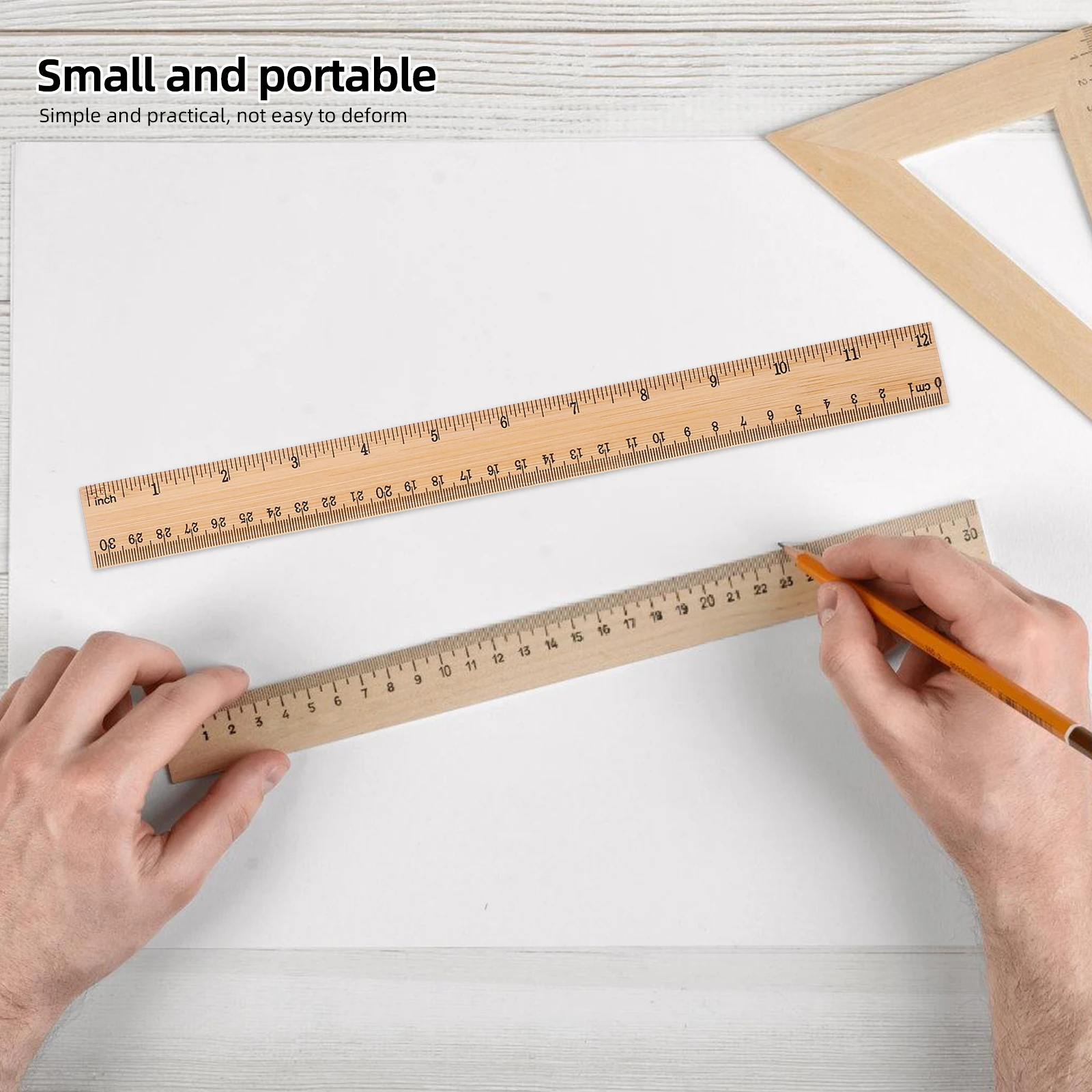 

6pcs Bamboo Rulers Set Straight Measuring Woodworking Office School Kids Gift Practical for Students Engineering