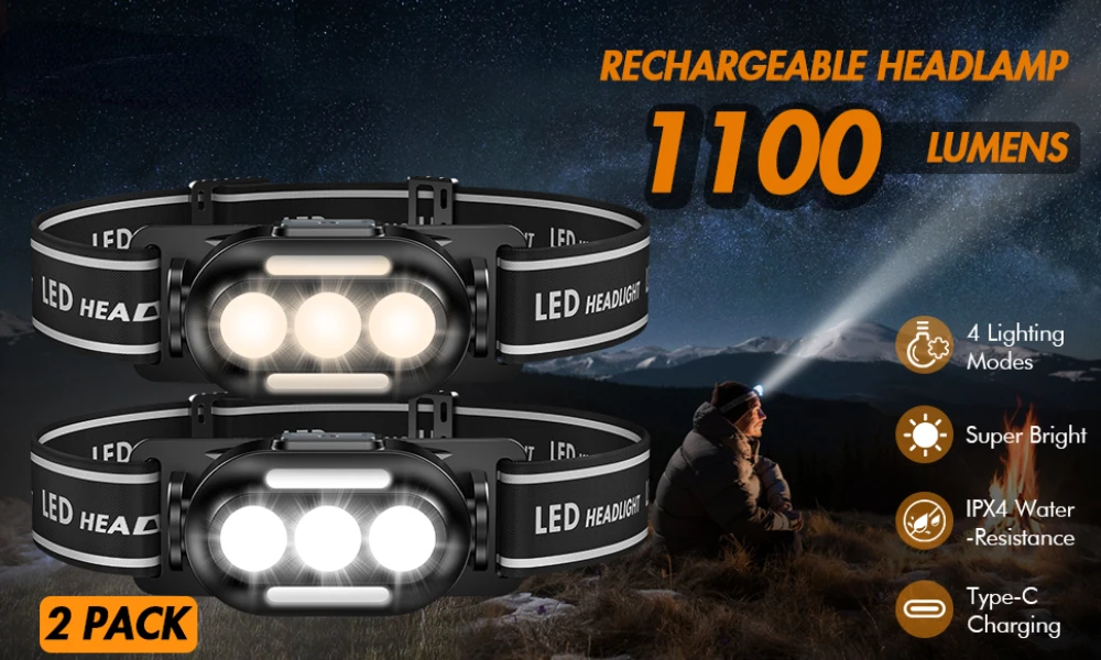 Lampada Frontale LED Ricaricabile USB,90000 Lumen Super Luminosa 5 Modalita Ipx6 Impermeabile Per Campeggio Escursionismo 97578223