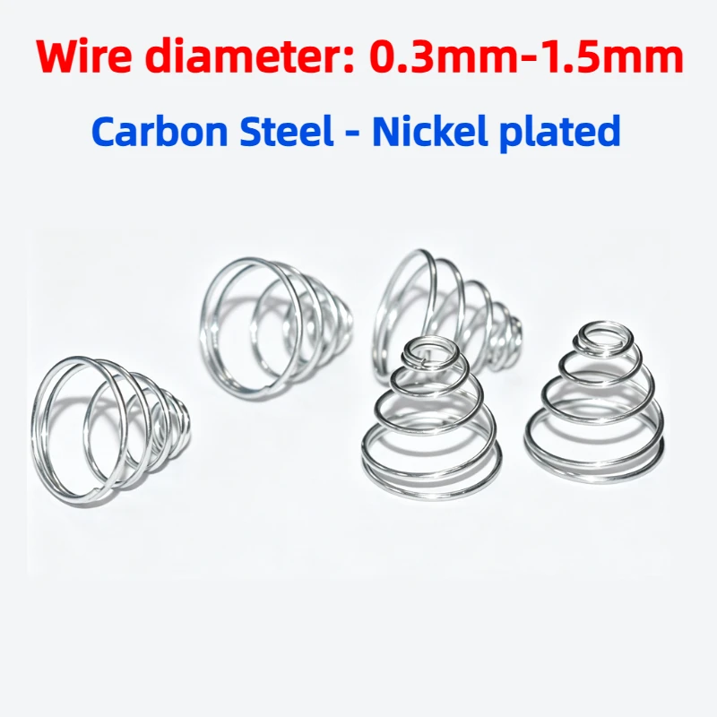2/10pcs Wire Diameter 0.3mm-1.5mm Nickel-plated Carbon Steel Tower Springs Conical Cone Compression Spring Pressure Springs