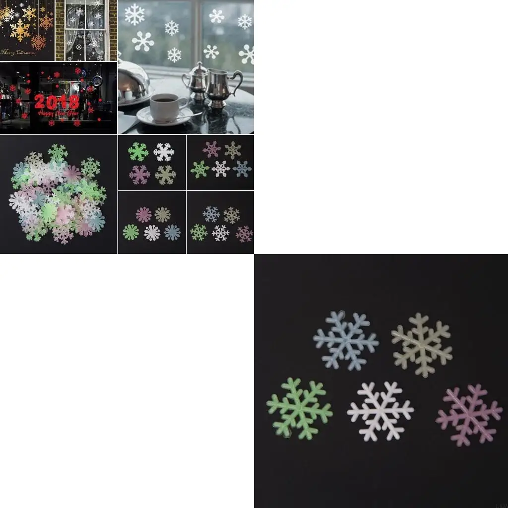 L43A 50Pcs Luminous Snowflake Glow Light Home Garden Fluorescent Decal