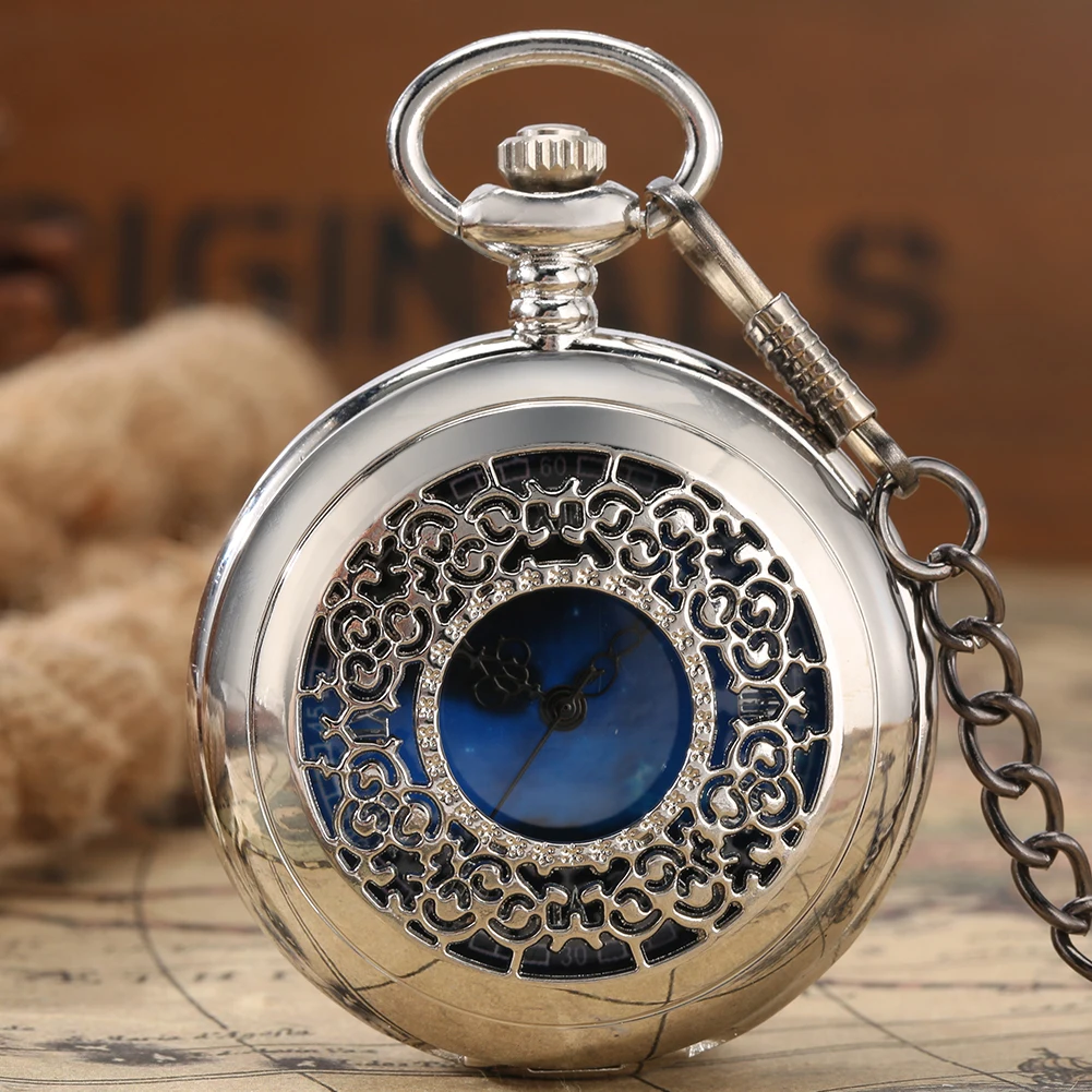 Eleganckie Vintage Hollow srebrne/czarne kwarcowe zegarki kieszonkowe naszyjnik wisiorek łańcuszek na breloczku antyczny zegar kieszonkowy prezenty dla kobiet mężczyzn