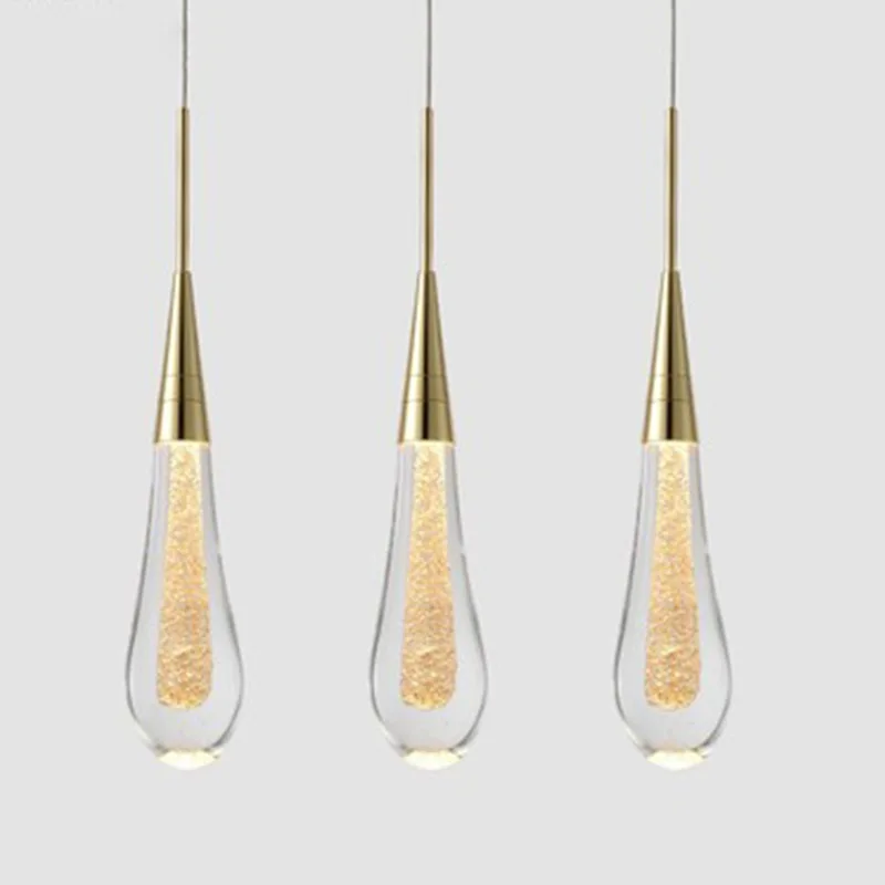 Suspension en cristal goutte d'eau dorée, style européen créatif, ampoules LED de luxe, lampe suspendue bricolage, éclairage intérieur moderne, lampe de bar