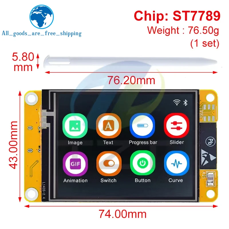 TZT ESP32 LVGL WIFI&Bluetooth Development Board 2.4 inch LCD TFT Module 240*320 Smart Display Screen With Touch WROOM