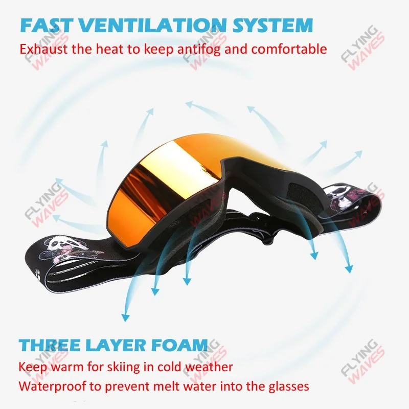 نظارات التزلج الكاملة الكبار نظارات الثلوج أصيلة طلاء ريفو عدسة مزدوجة مكافحة الضباب الثلوج العمى حماية OTG على الجليد نظارات