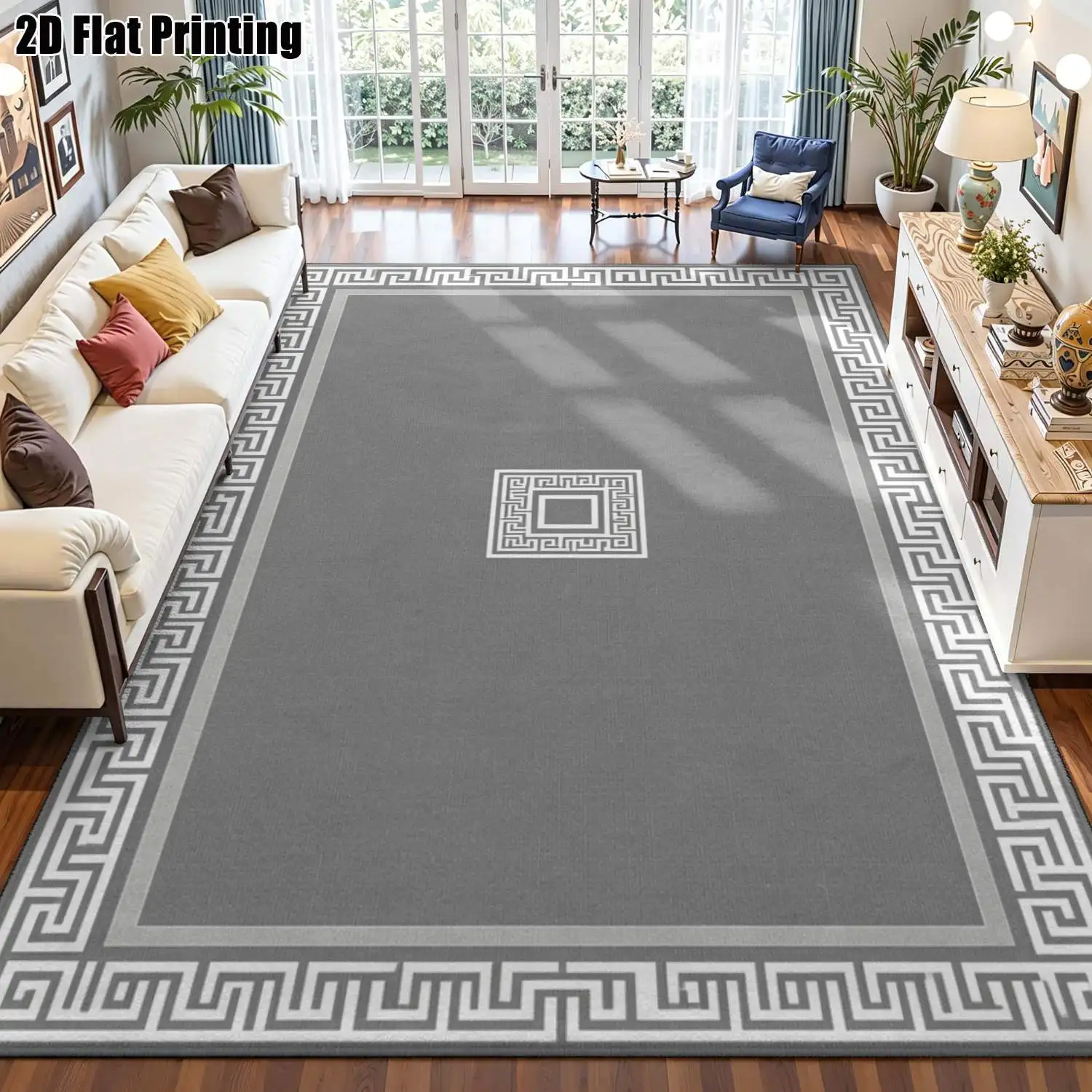 1Pc 2D Printed Carpet: Gray Base White Herringbone Pattern, Modern Simple, Multi-Size Machine Washable, for Entrance, Dining, Foyer, Bedroom, Study, Living Room