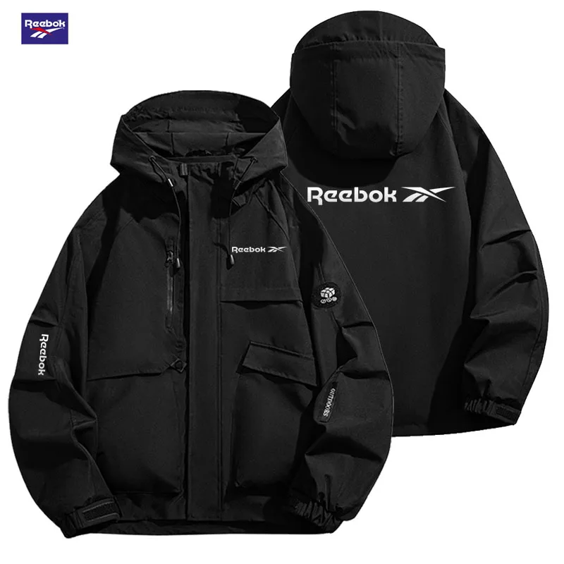 Reebok Men's Outdoor Motorcycle Jacket with Removable Hood, Windproof and Waterproof Zipper Shirt, Plus-Size Riding Suit