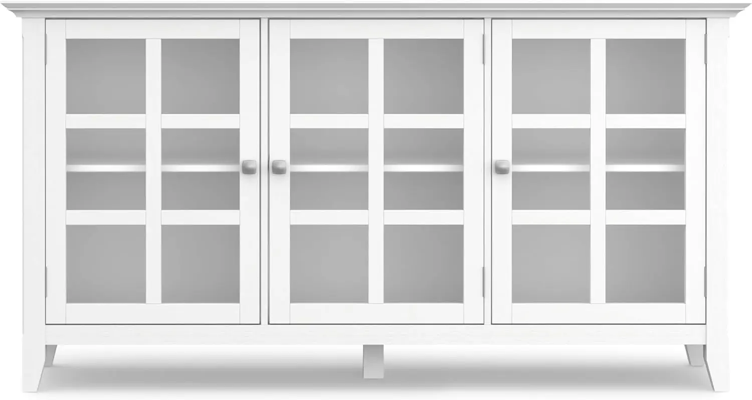 Armoire de rangement de 62 pouces de large en blanc, avec 3 portes en verre du Guatemala, 3 étagères réglables