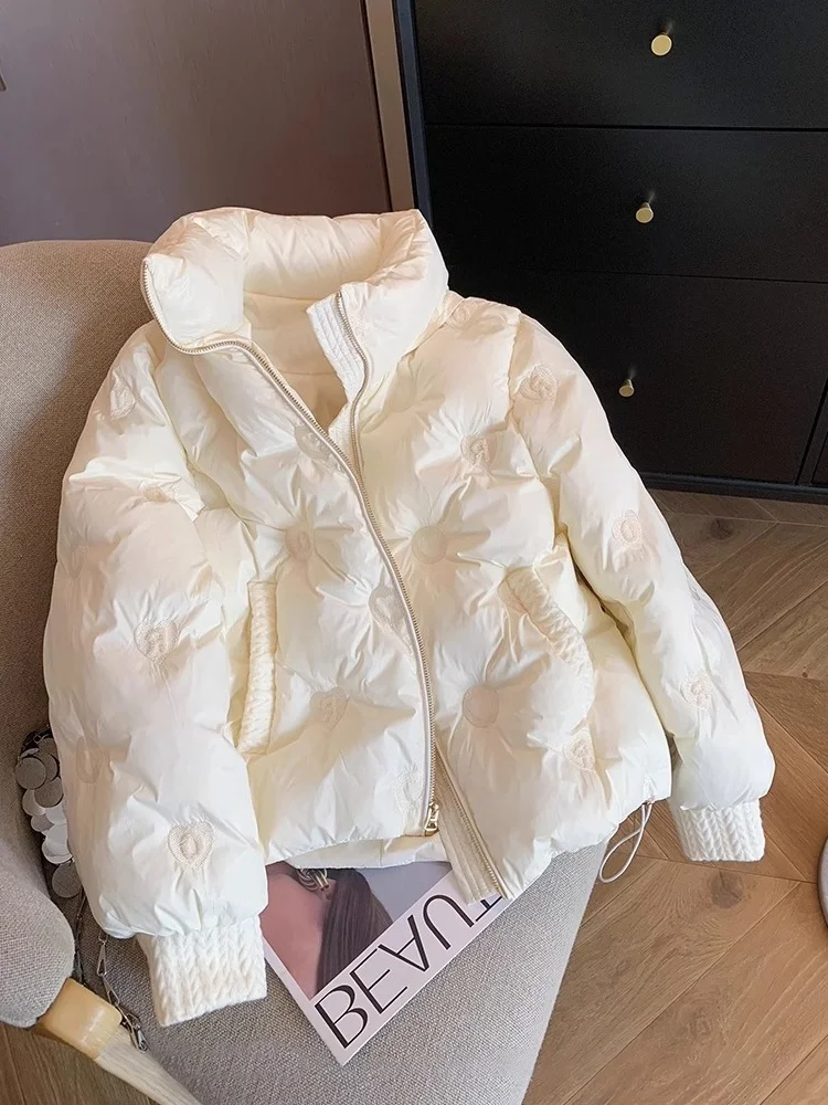 

Sli White Cotton Jaet Stand Collar Men's Faionable Trendy All-Match Autumn Winter High-End Feeling Korean Sle Zipper