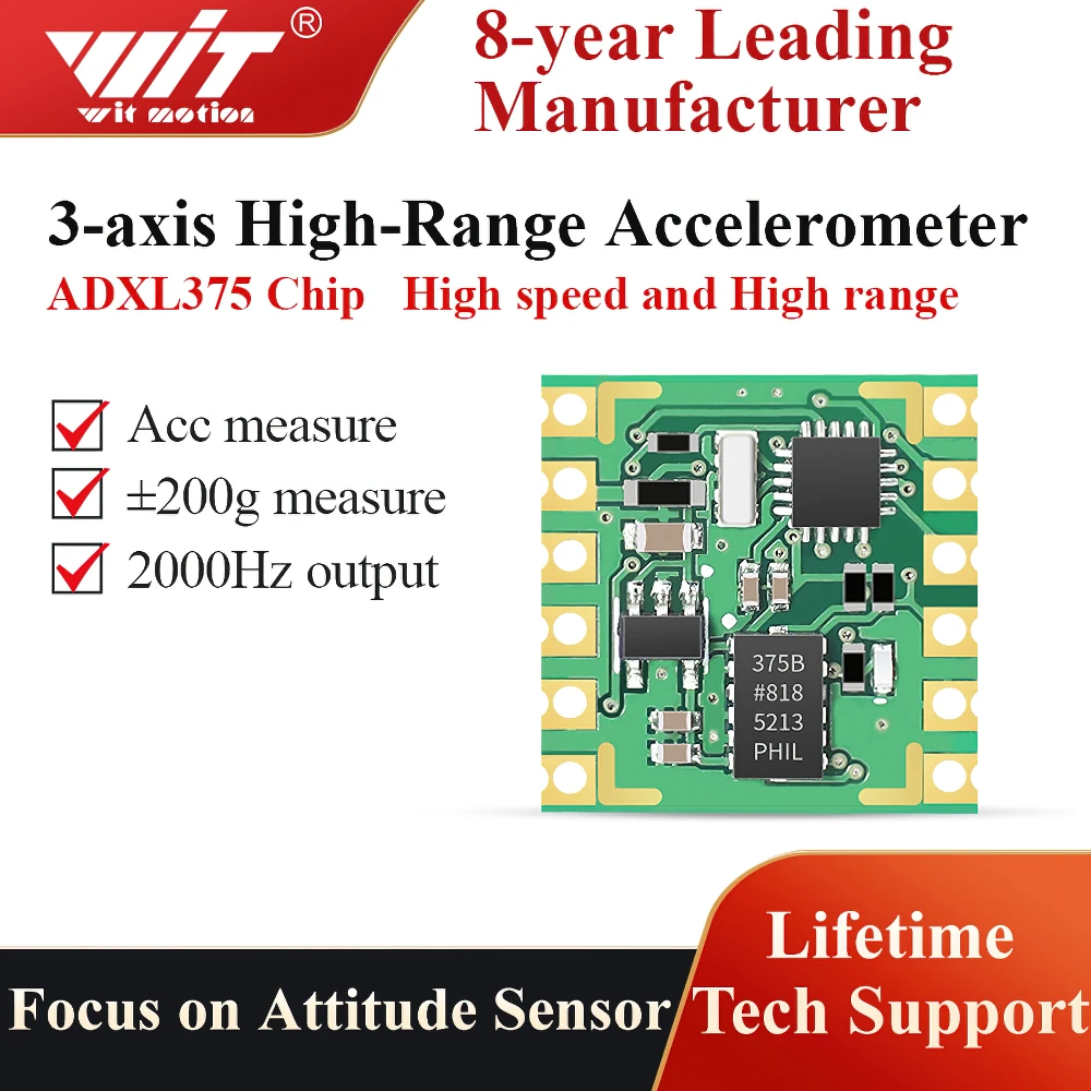 

WITMOTION ADXL375/ADXL357/ADXL355 Serial Three-axis Accelerometer ±200g，±40g，±8g Sensor Module