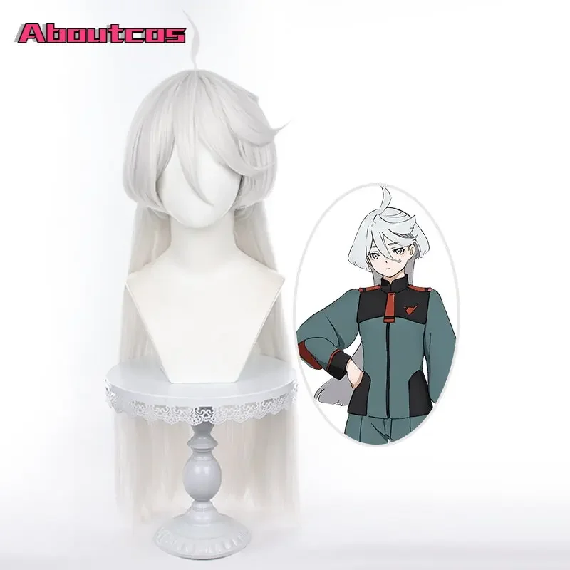 Aboutcos Anime Mobile Suit Gundam The Witch From Mercury Miorine Rembran Wig Cosplay Silver White Long Hair Resistant Halloween