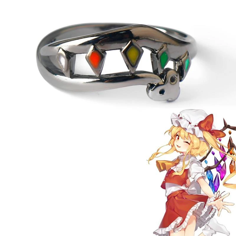 Gra cosplay Touhou projekt pierścionek figura Flandre kolorowe otwierane pierścienie na palec biżuteria akcesoria dla fanów prezenty