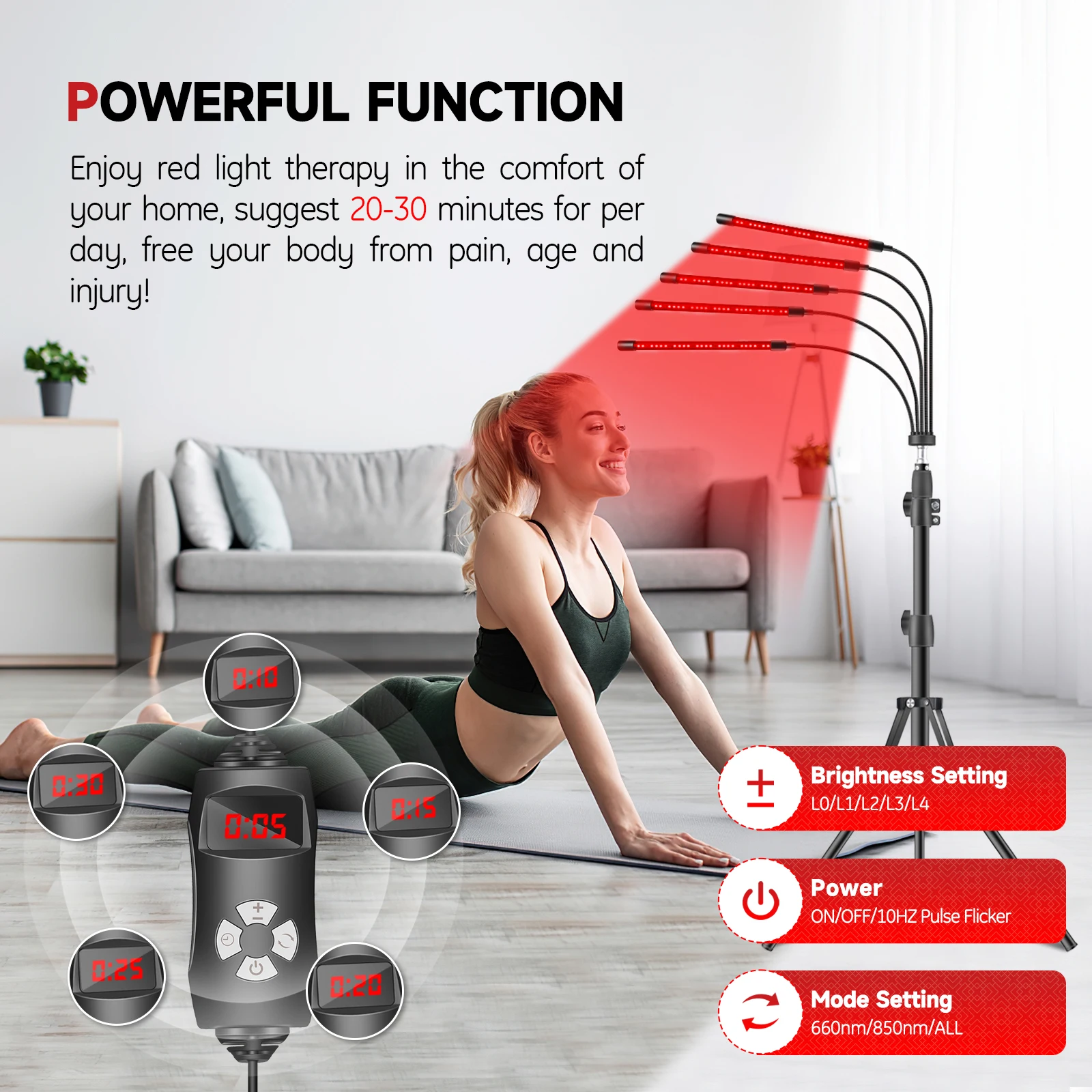 مصباح علاج بالضوء الأحمر 150 مصباح LED 660 نانومتر ضوء أحمر وجهاز علاج بالأشعة تحت الحمراء 850 نانومتر مع حامل تغطية كبيرة لكامل الجسم #4