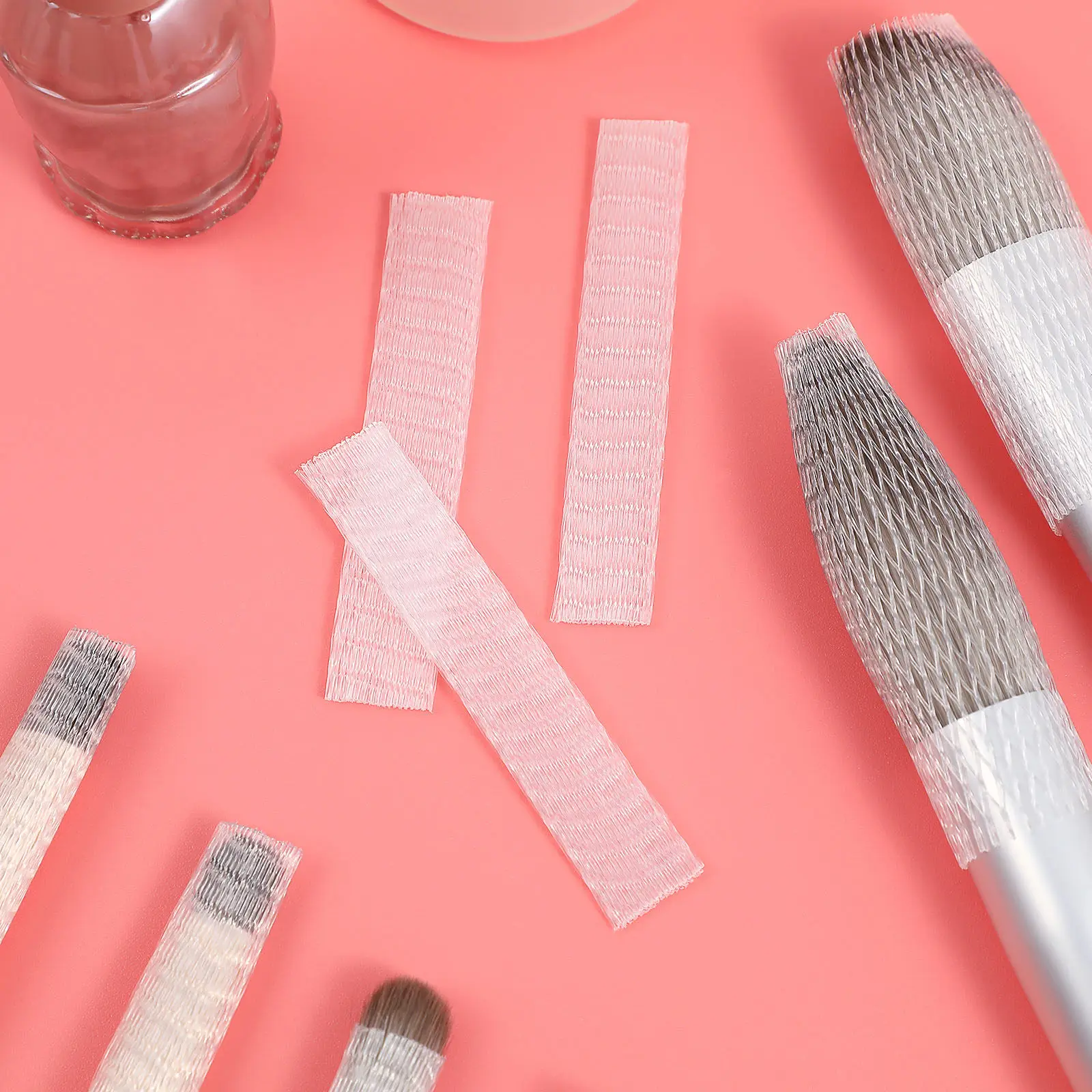 100Pcs Makeup Brush Protector Covers Expandable Mesh Guard for Powder Blush Shadow Brush Travel Makeup Tool Accessories