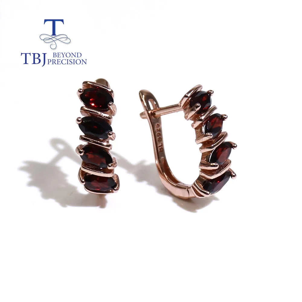 925 Silver rose gold natural garnet earrings simple design women's fine jewelry Black Friday and Christmas gift