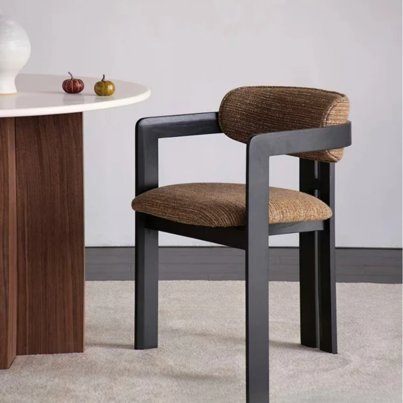 

Medieval replica\ French cream retro style designer solid wood lamb wool black dining chair desk chair