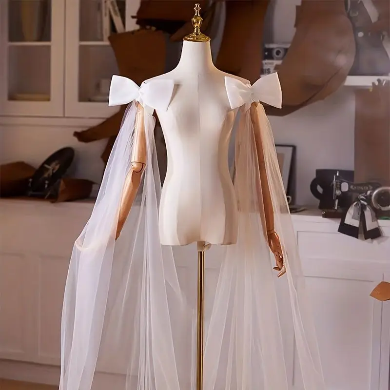 White Tulle Shoulder Cape for Hostess Evening Gown Stage Show Accessory Elegant Design