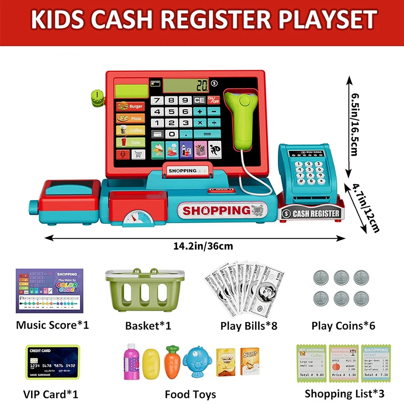 Shopping Cash Register Playset with Real Calculator, Pretend Play Store, Learning Toy, Christmas/Halloween/New Year Gift