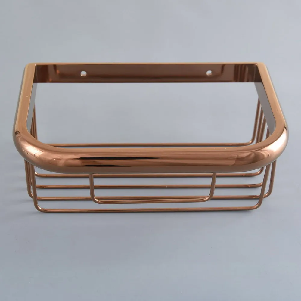 Rose Gold Copper Wall Mounted Shower Caddy Basket Bathroom Cosmetic Shelf Storage/Rack aba542