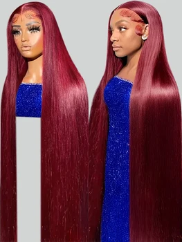 ישר 13 x4 13 x6 hd תחרה מול שיער אדם פאה 99j אדום בורדו צבע HD שקוף preped תחרה חזיתית חזיית שיער אדם פאות