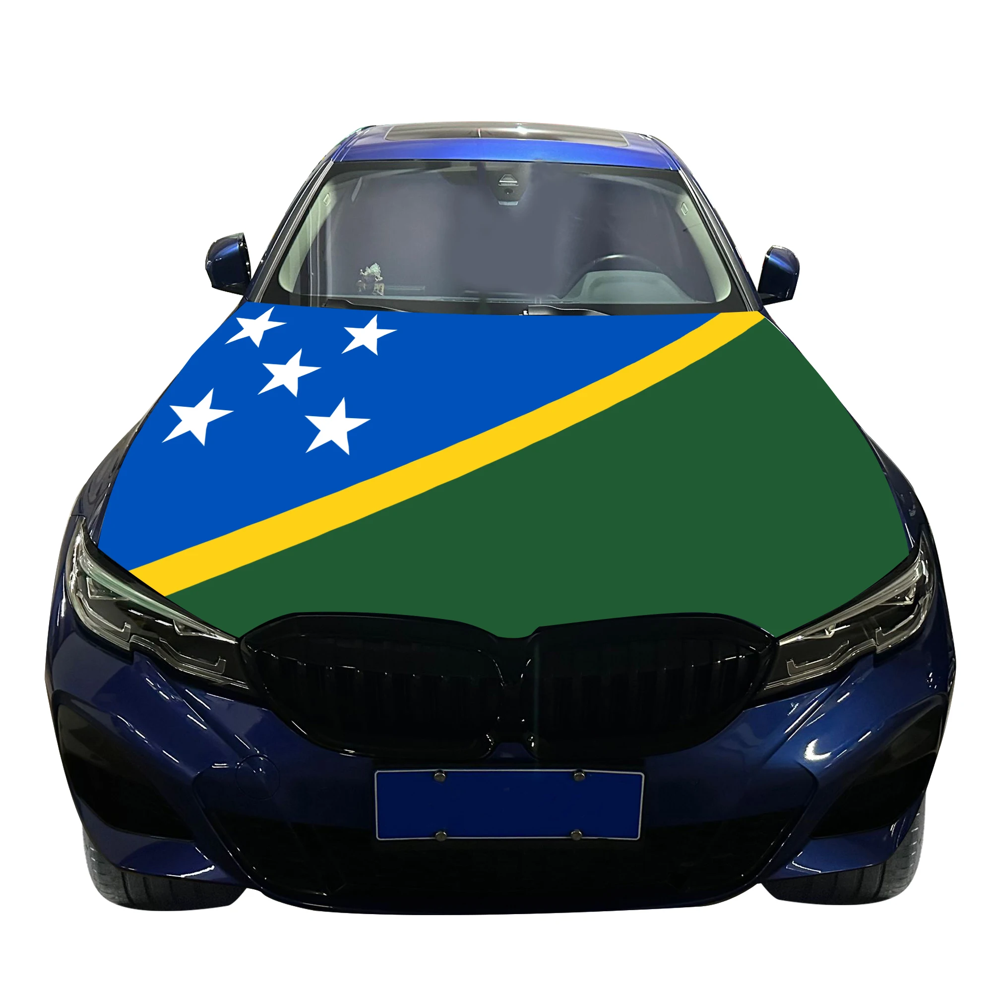 Solomon Islands Car Hood Cover Flag  Universal Size Elastic Polyester 120x150cm for Car Decor