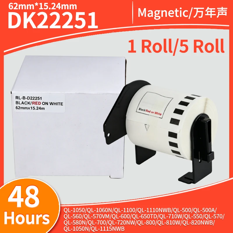 1-5Roll Print Both Black and Red DK22251Thermal Label 62mm x15.24mlabel roll Compatible for Brother label printer QL800 QL820NWB