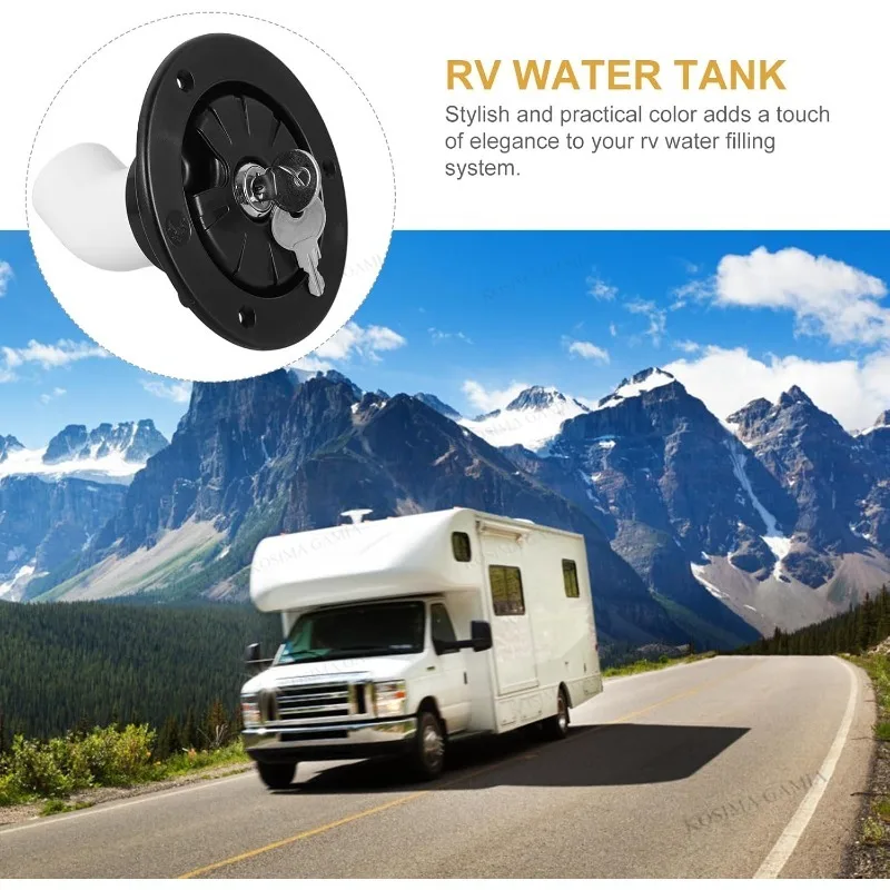 Keyed Lock RV Water Tank Fill Cap Round Gravity Inlet for Boat Camper Trailer Exterior Hatch Caravan Heavy Duty Accessories