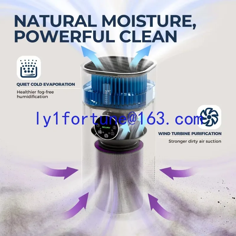 Evaporative non-fog humidifier air purifier with HEPA carbon filter, 2 in 1 silent air purifier
