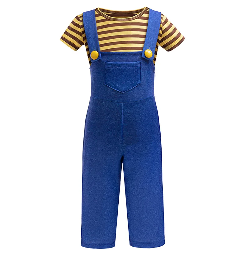 Kids Yellow Striped Suits Gru Agnes Dress Up Sets Cartoon Movie Disguise Costume Halloween Evil Role Playing Outfits