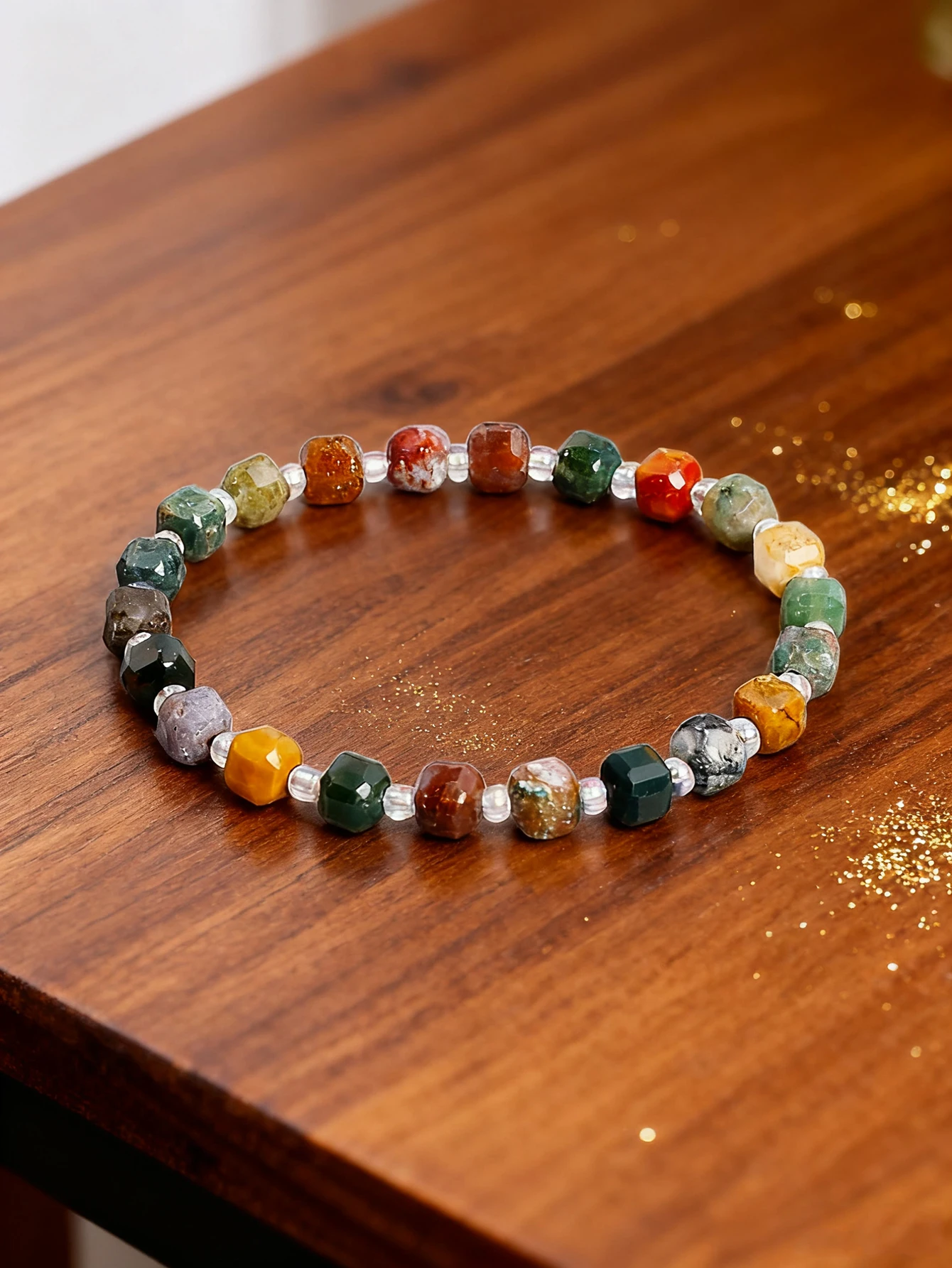 

6mm Faceted Indian Agate Beaded Bracelet for Women Friendship Gift Valentine Day Present Reiki Charm Natural Stone Bead Jewelry