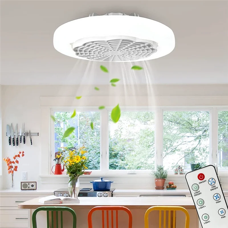 Plafonnier LED avec ventilateur intégré et télécommande, design intelligent, éclairage d'intérieur, luminaire décoratif de plafond, idéal pour une chambre à coucher ou une cuisine