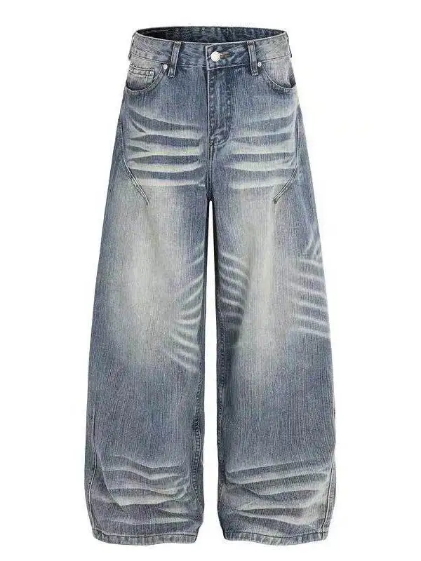 

Ретро-джинсы американского стиля с широкими штанинами для мужчин и женщин, свободные прямые брюки в пол, повседневные, с эффектом потертости