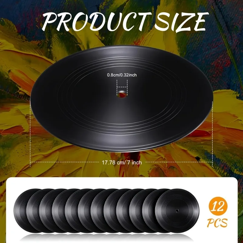 12pc Modern Black Plastic Vinyl Record 18cm Blank Fake Albums for DIY Wall Aesthetic Decor Reusable Home Office Vinyl Decoration