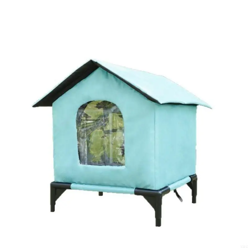 Weatherproof Outdoor Ferals Cats House Insulated Cats Shelter Raised Base Winter Outside Pet Hideouts for Stray Kitten X3UC