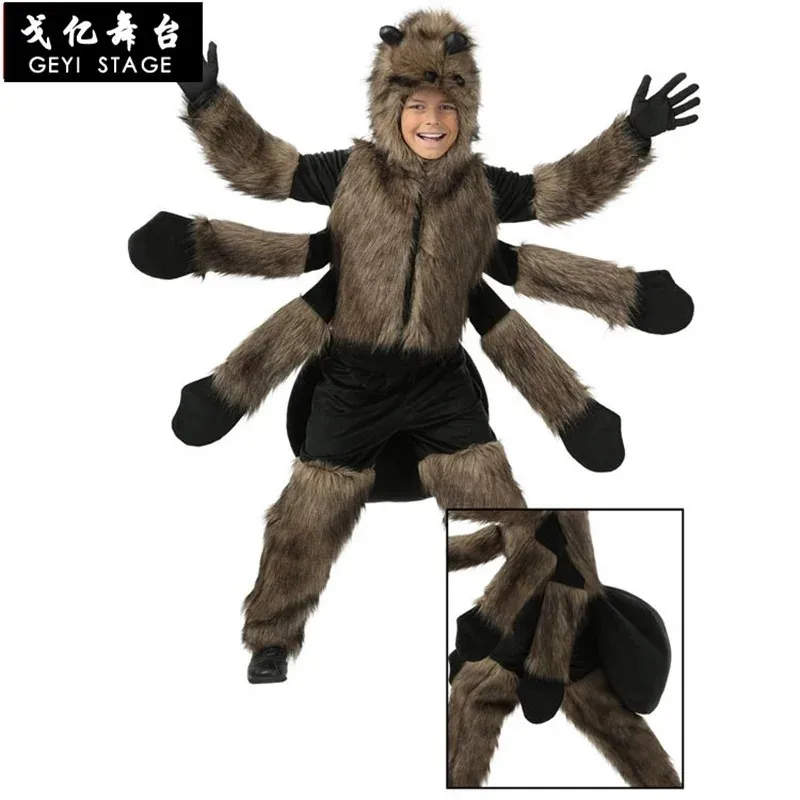 

Первый новый костюм паука на Хэллоуин, детское платье для косплея, мягкое украшение, черный плюшевый костюм паука для взрослых