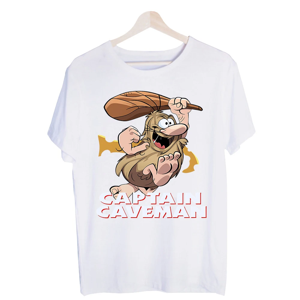 Men's Caveman Character Graphic Tee, Short Sleeve Crew Neck T-Shirt for Casual Daily Wear and Vintage Style Outfits
