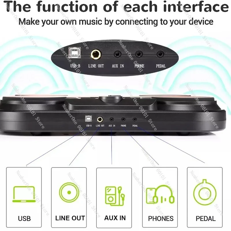 Electronic Drum - Pluggable Headphone Dual Trigger Desktop Jazz Drum