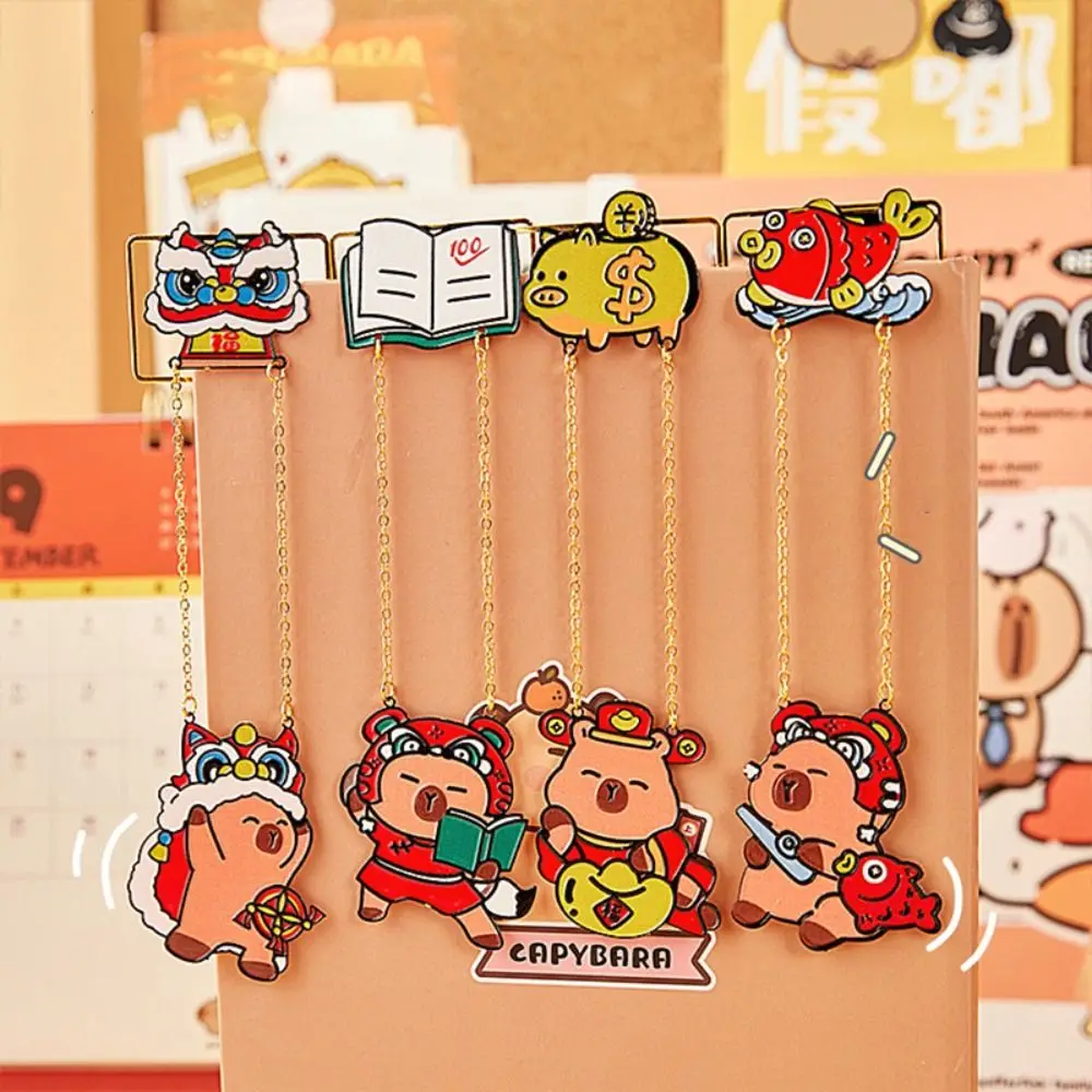 New Kawaii Capybara Bookmark High-grade Cartoon Book Page Holder Metal Red Tassel Pendant Bookmark Student