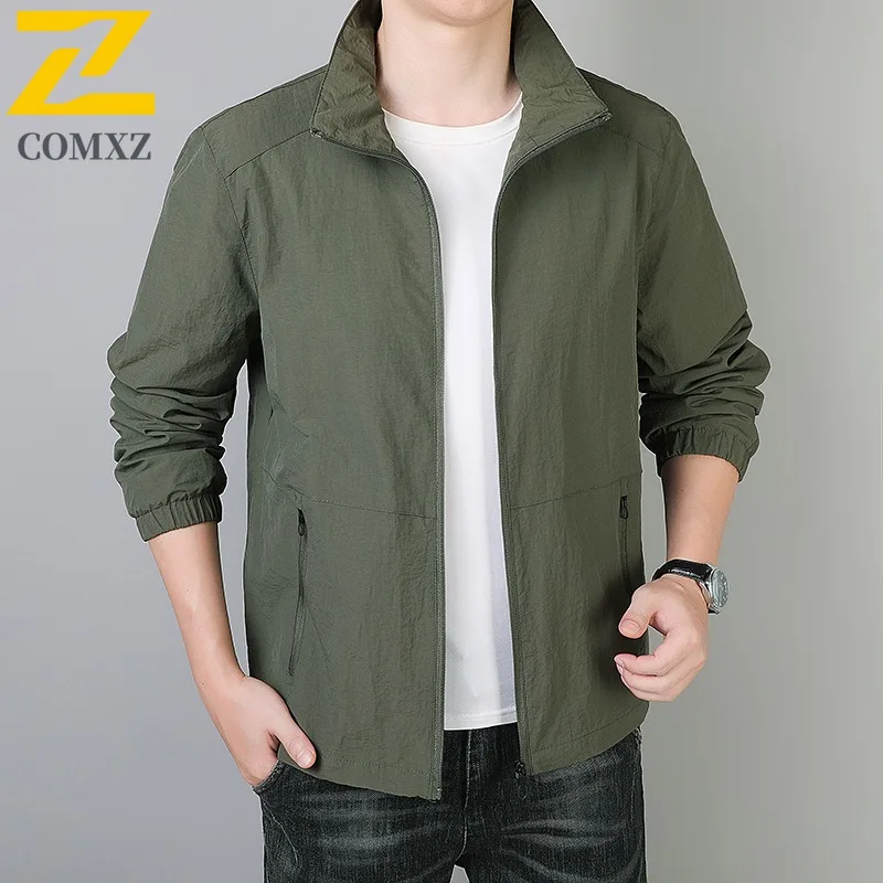 

COMXZ Men CasuMen Autumn Jacket Classic Comfort Business Casual Light Windbreaker Minimalist Stand Collar Pure Color Clothing