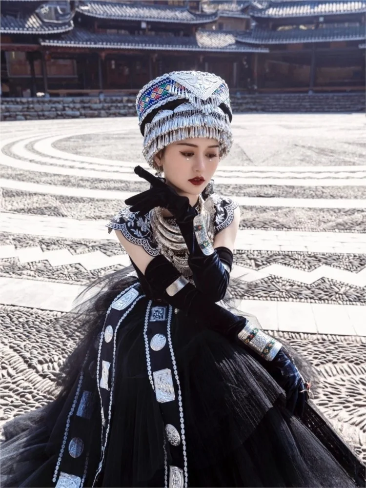 

Ethnic headwear silver hats collars dance performance costumes accessories new travel photography outfits
