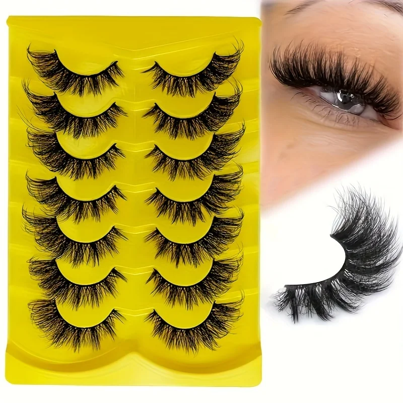 7 คู่ 3D ธรรมชาติ Cat Eye False Lashes,Fluffy Soft Cross สไตล์มังงะ, ไม่มีกลิ่น Wispy Eyelash Extensions สําหรับแต่งหน้า