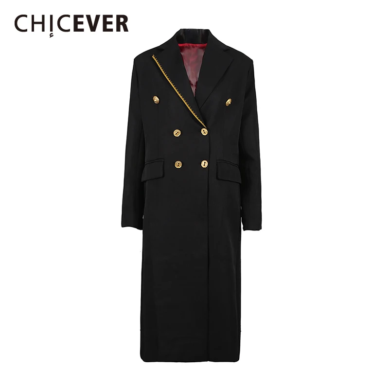 

CHICEVER Solid Spliced Double Breasted Trench Female Lapel Long Sleeve Office Lady Elegant Women's Trenchs Autumn Fashion New