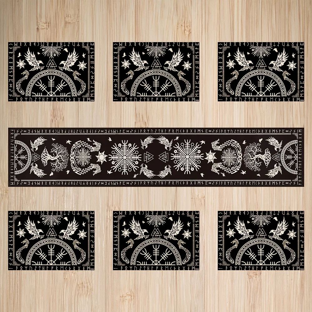 Black Viking Tree Of Life Raven Helmet Table Runner Rectangu
