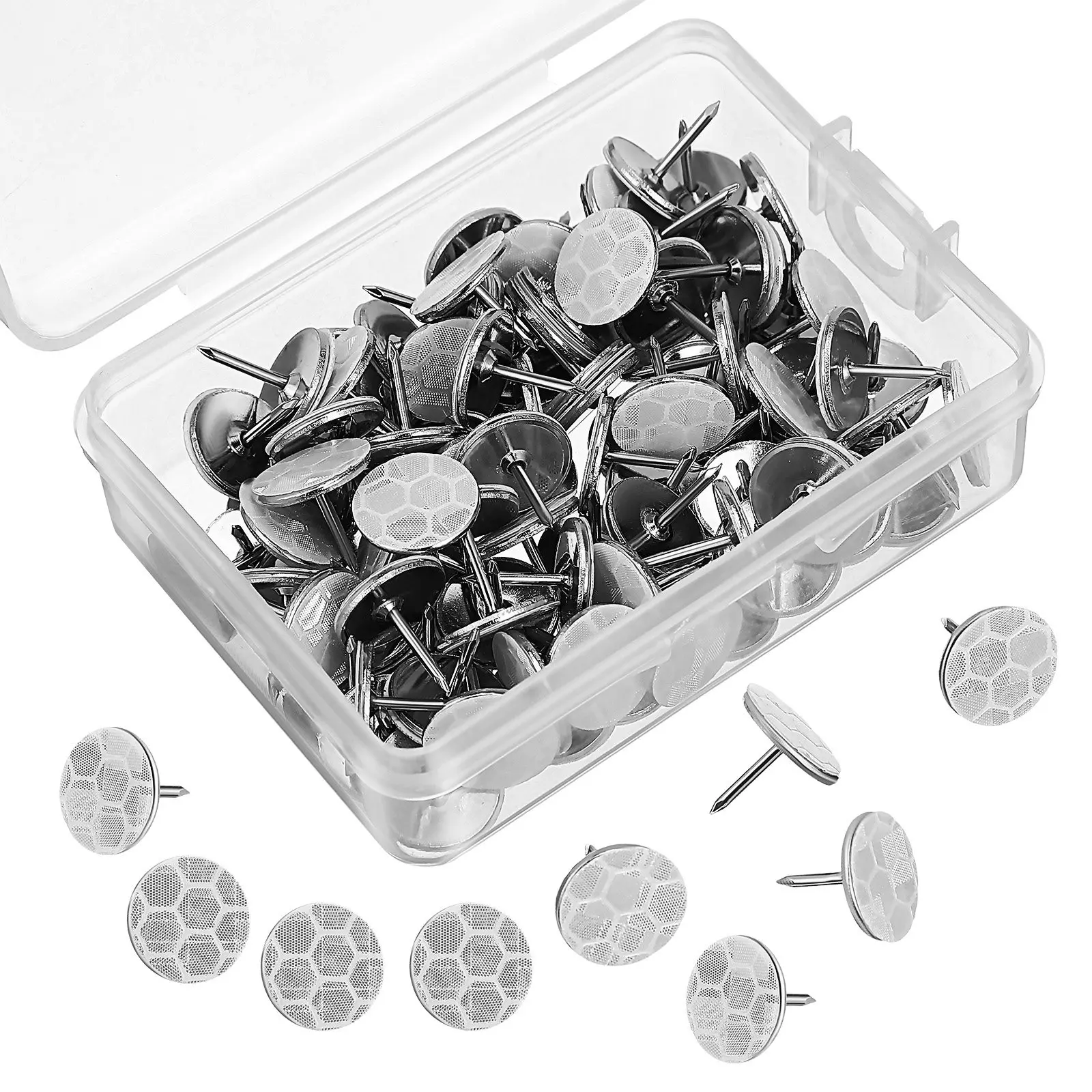 100Pcs Reflective Thumb Tacks Heavy Duty Metal Trail Marking Tacks for Hiking Hunting Camping Outdoor Navigation Bright Eye