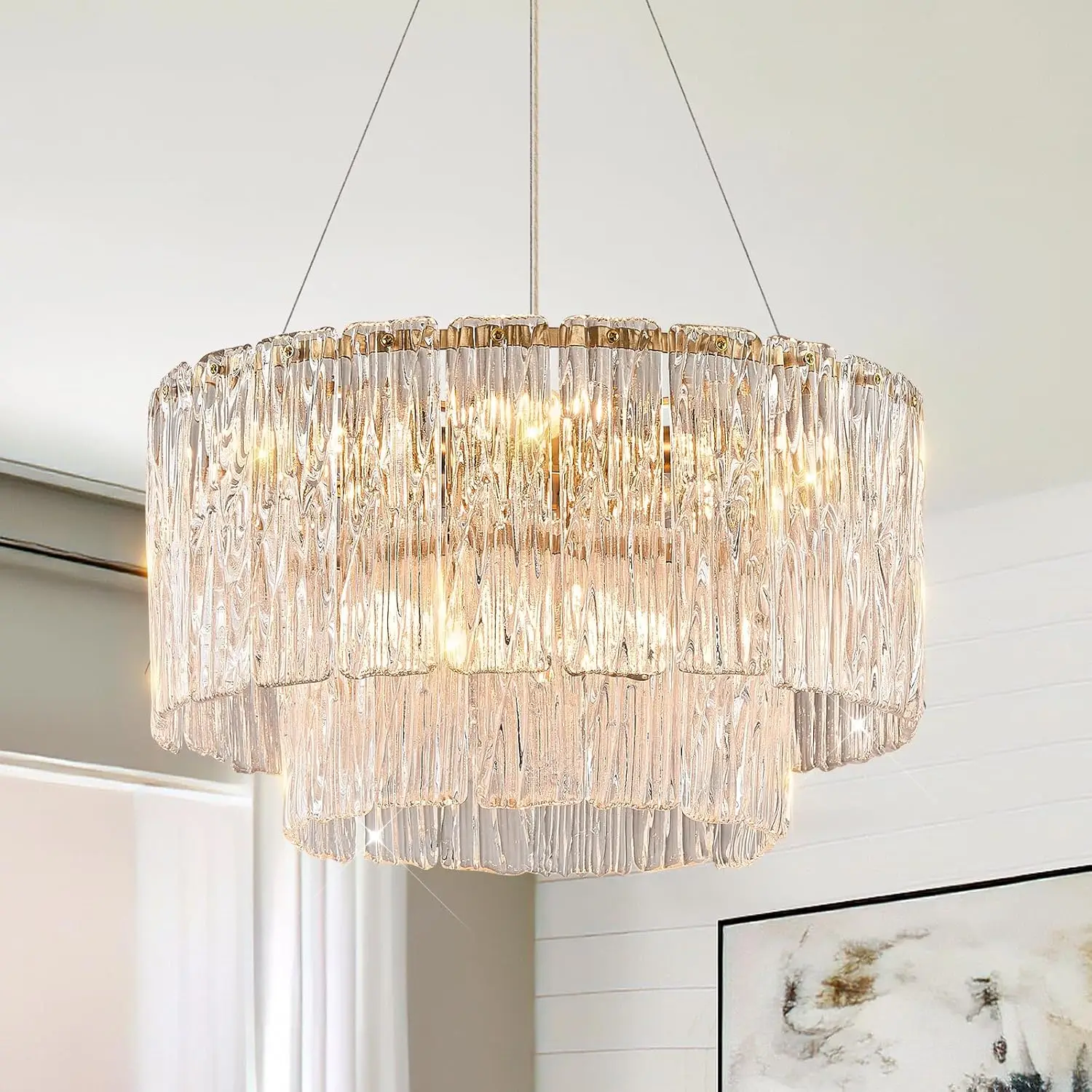 

Gold Glass Rectangle Chandeliers For Dining Room Chrome Modern Glass Chandelier Pendant Hanging Light Fixture For Kitchen Island