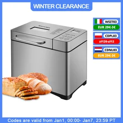 Biolomix in acciaio inox 1KG 19-in-1 macchina per il pane automatica 650W macchina per il pane programmabile con 3 dimensioni di pagnotta distributore di noci di frutta