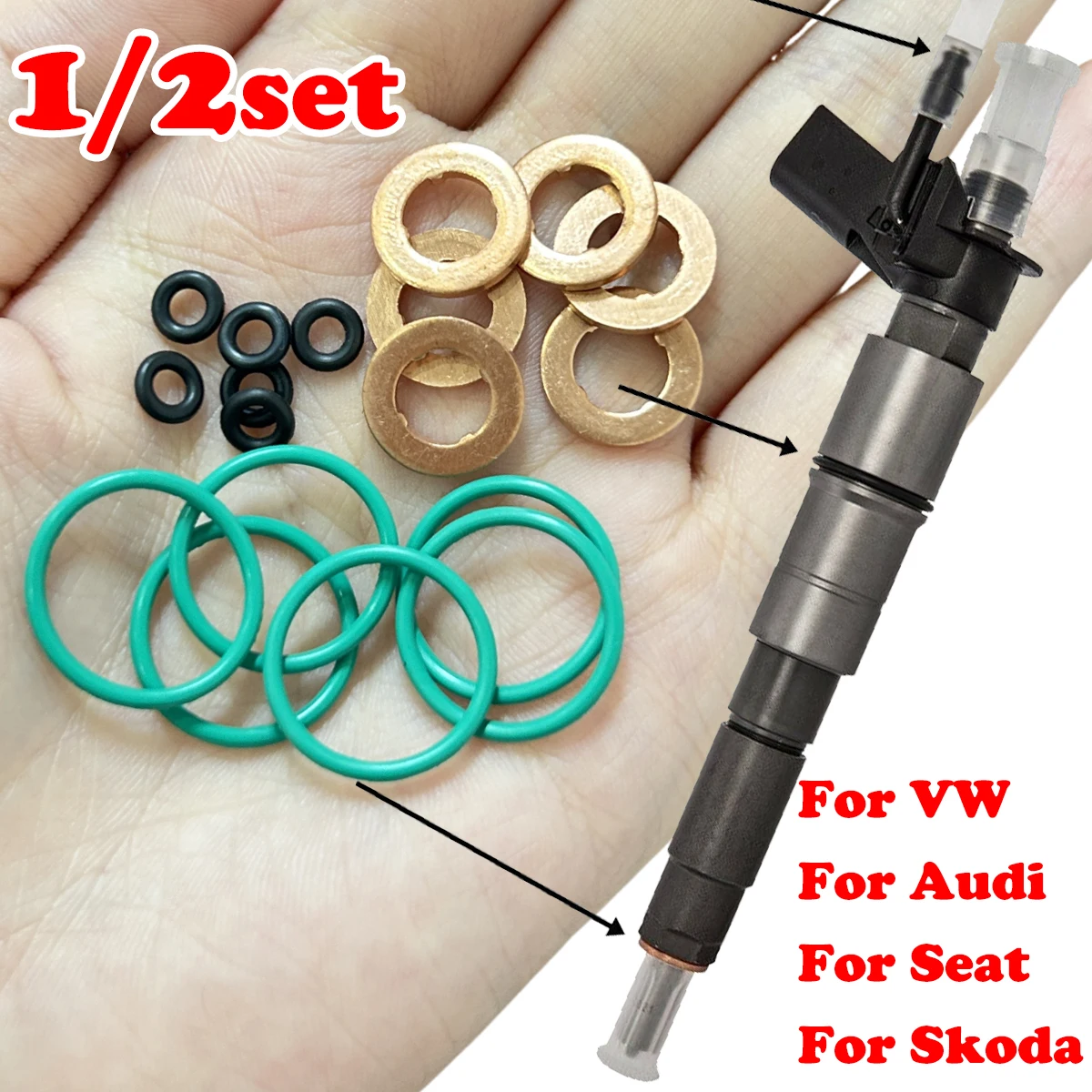 

1/2set For Audi VW Seat Skoda Fuel Injector Nozzle Copper Gasket O-ring Seal Kit Car Accessorices 059130119 059130519 WHT000884